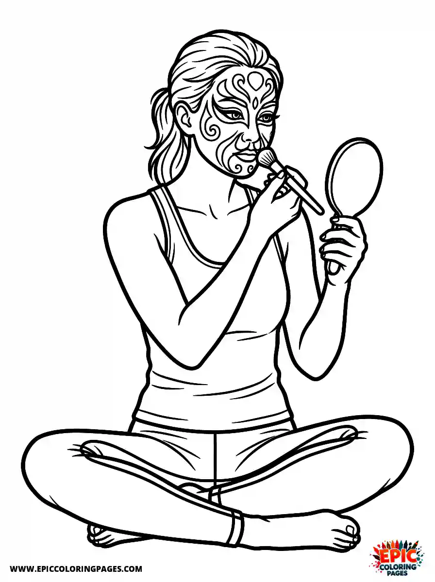 Yoga Girl Cute yoga girl realistic applying intricate theatrical makeup