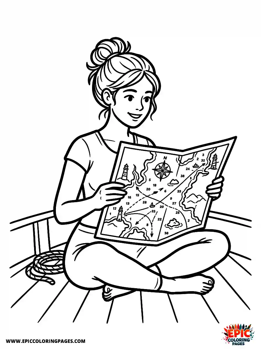 Yoga Girl Cute yoga girl realistic holding a detailed nautical chart