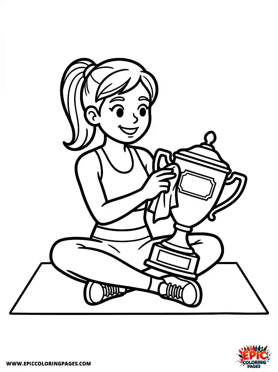 Yoga Girl Cute yoga girl realistic polishing a silver trophy