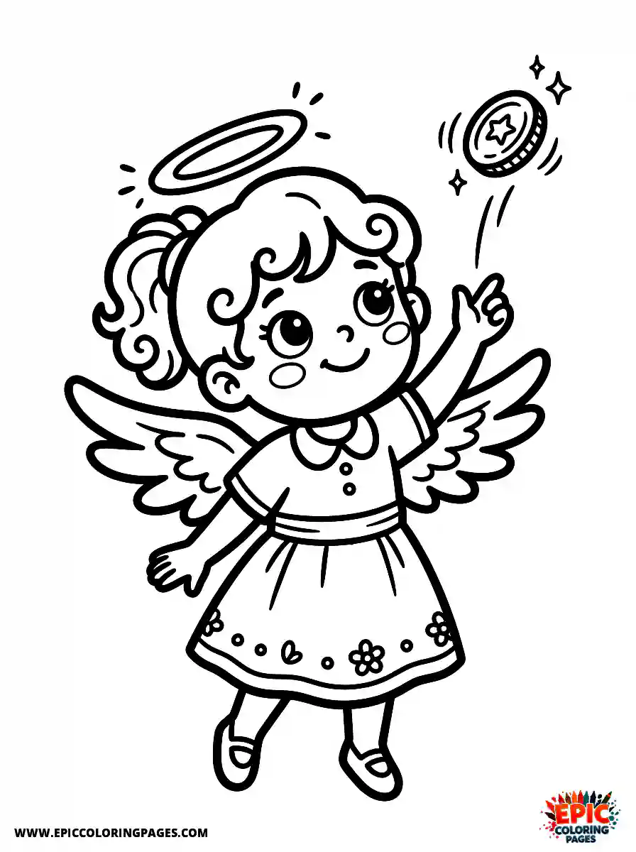 Angel Girl Easy angel girl playfully tossing a shiny coin