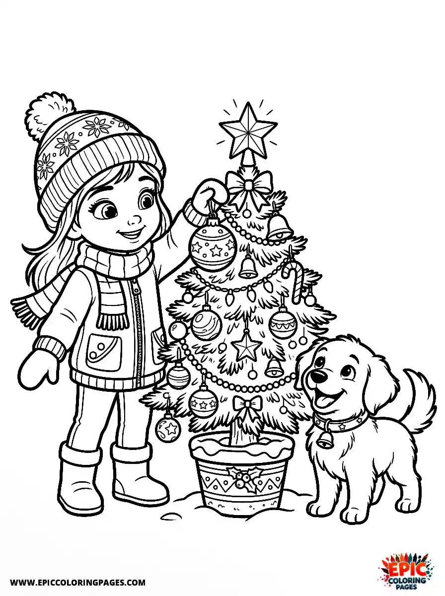 Girl with Dog Easy girl with dog 3d disney style decorating a small pine tree holding a shiny ornament