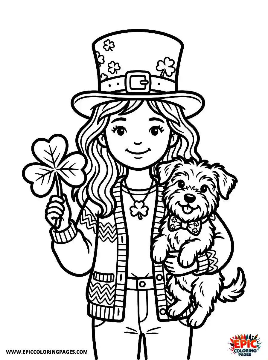 Girl with Dog Easy girl with dog holding a shamrock st patricks wearing a leprechaun top hat