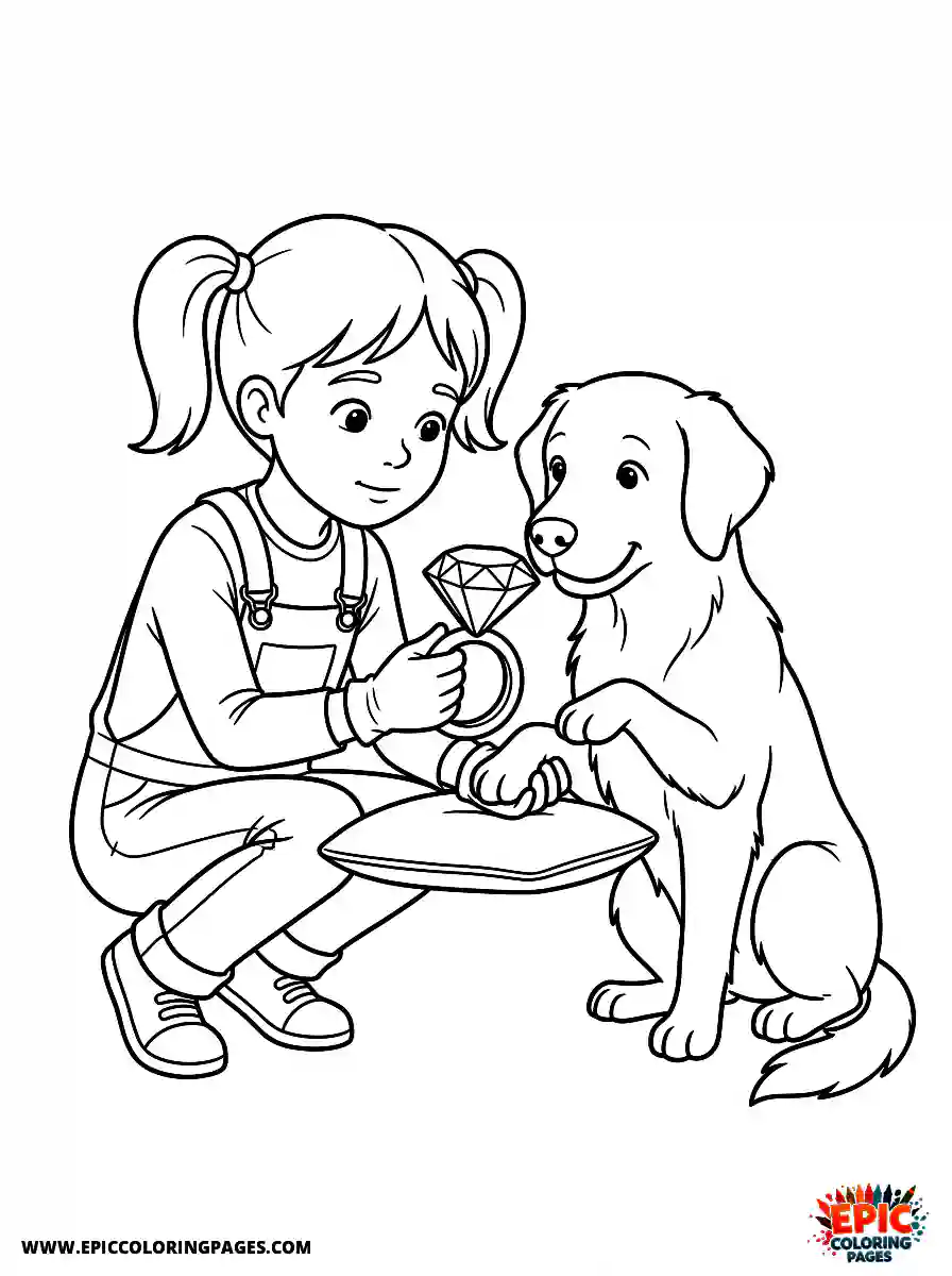 Girl with Dog Easy girl with dog inspecting a large diamond ring wearing white gloves