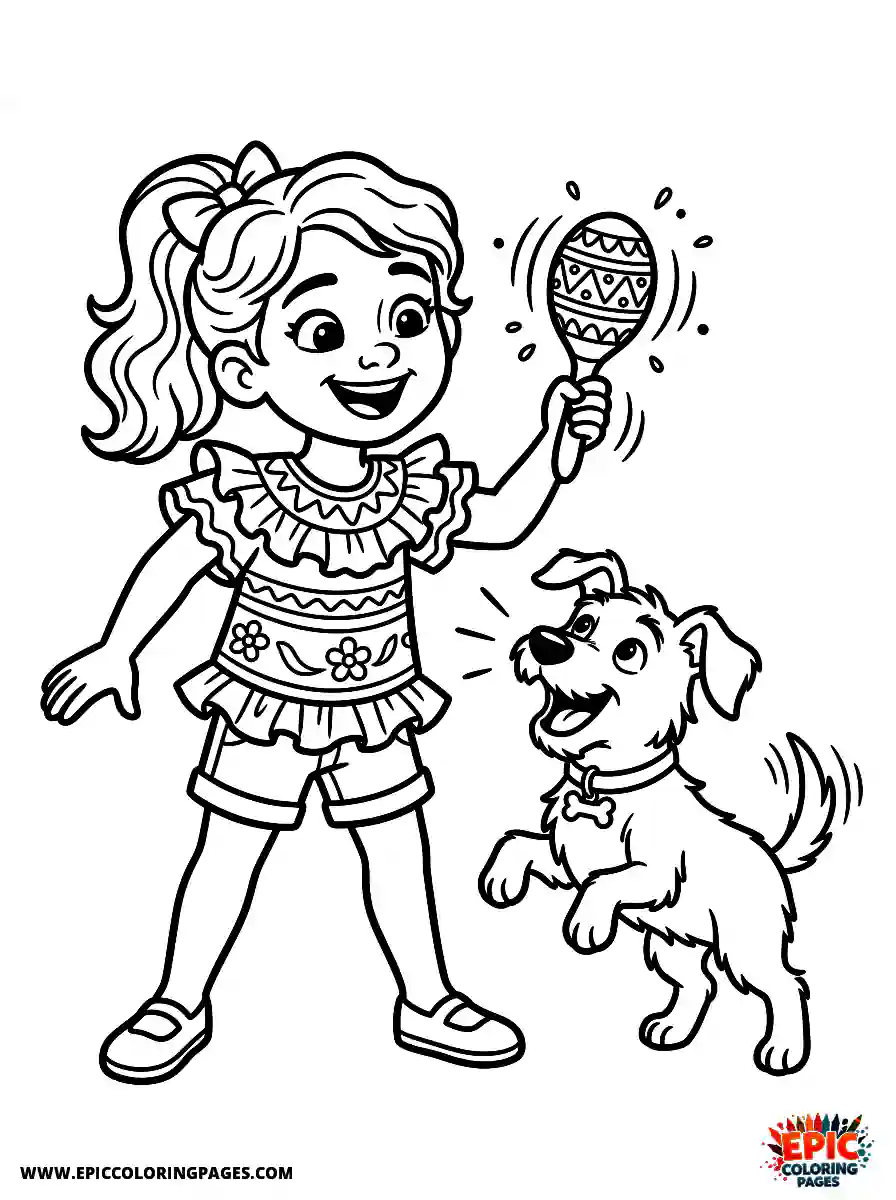 Girl with Dog Easy girl with dog pixar style shaking a noisy maraca wearing a ruffled fiesta shirt