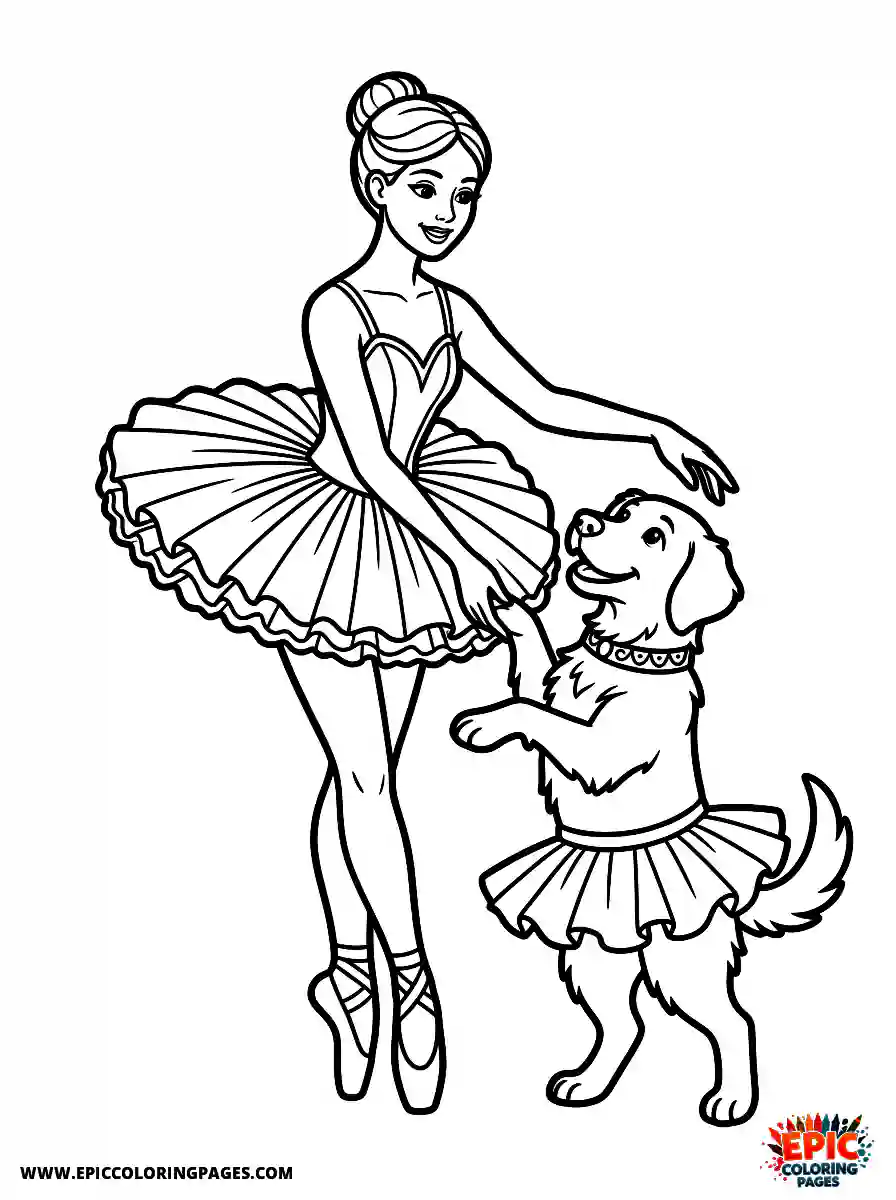 Girl with Dog Easy girl with dog posing in ballet shoes wearing a tutu