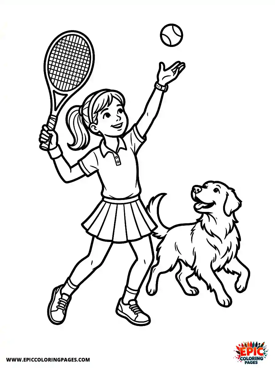 Girl with Dog Easy girl with dog realistic serving a tennis ball wearing a classic tennis skirt