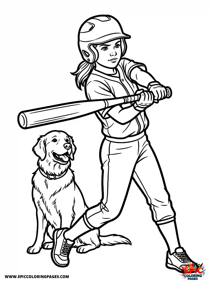 Girl with Dog Easy girl with dog realistic swinging a heavy baseball bat wearing a protective batting helmet