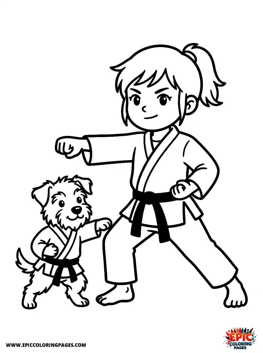 Girl with Dog Easy girl with dog throwing a punch martial wearing a karate gi