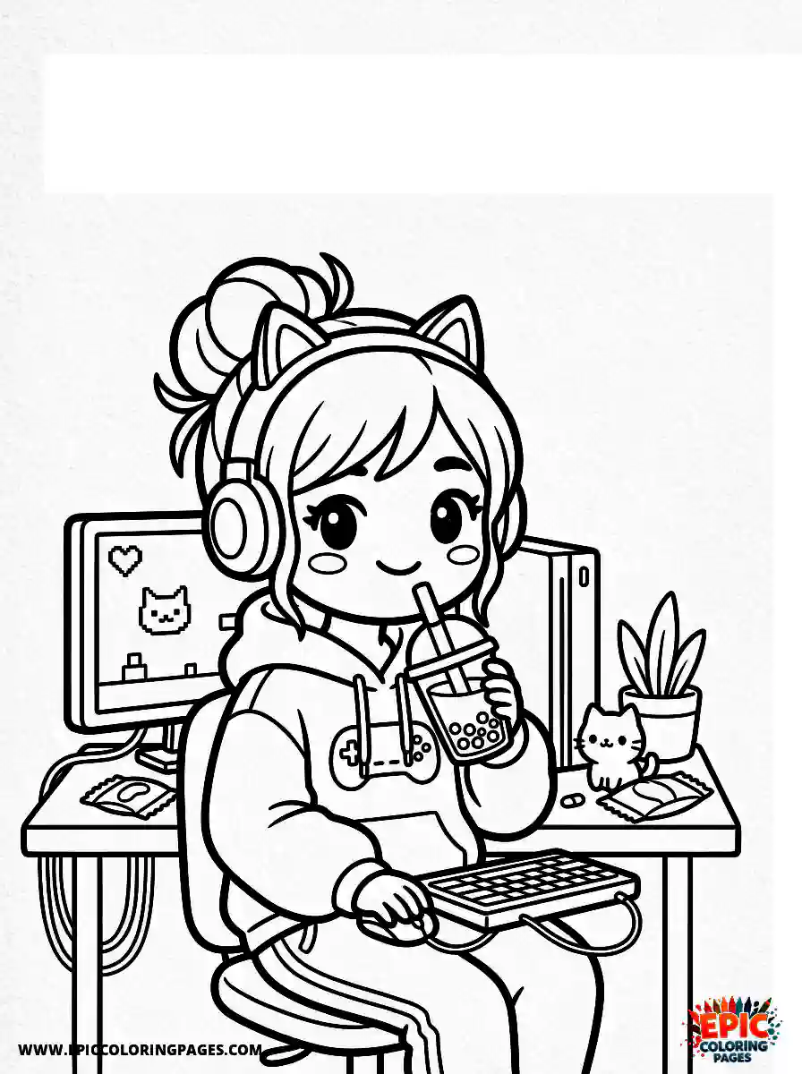 Gamer Girl Gamer girl kawaii style drinking bubble tea