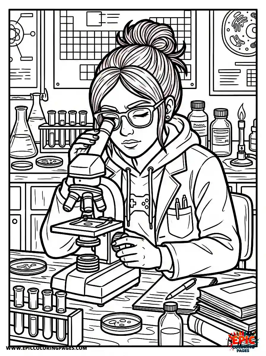 Gamer Girl Gamer girl style looking through microscope science