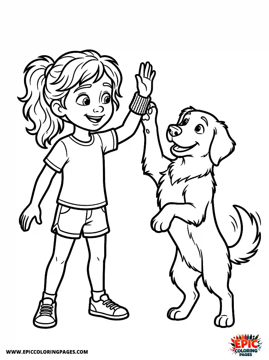 Girl with Dog Girl with dog 3d disney style doing a high five gesture wearing sports wristbands
