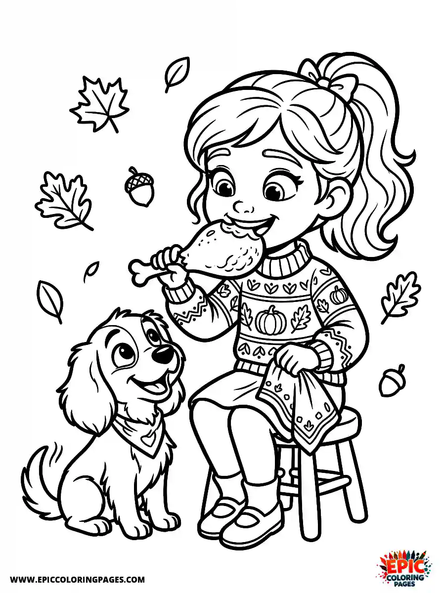 Girl with Dog Girl with dog 3d disney style eating a turkey leg thanksgiving holding a cloth napkin