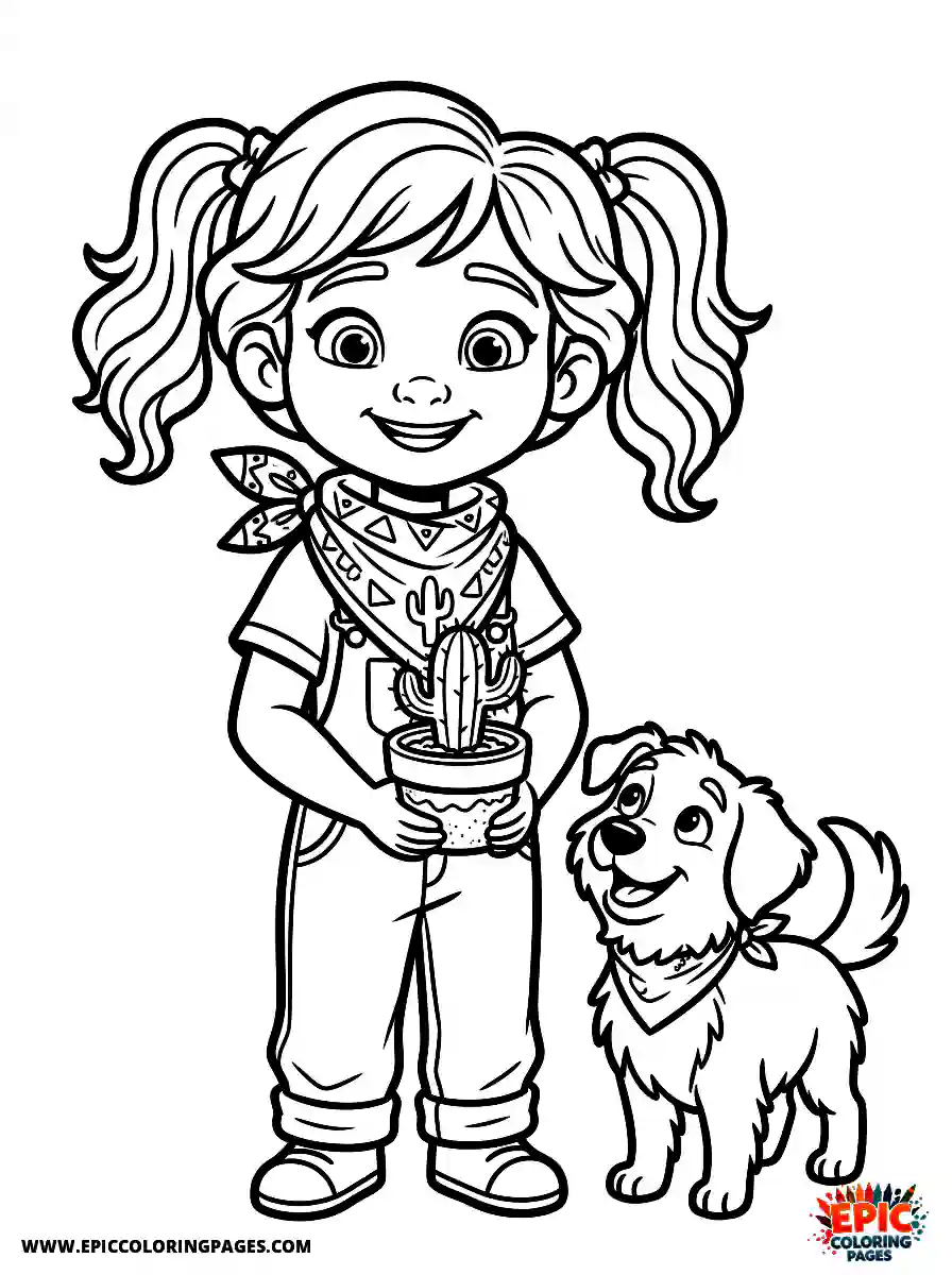 Girl with Dog Girl with dog 3d disney style holding a small potted cactus wearing a desert scarf