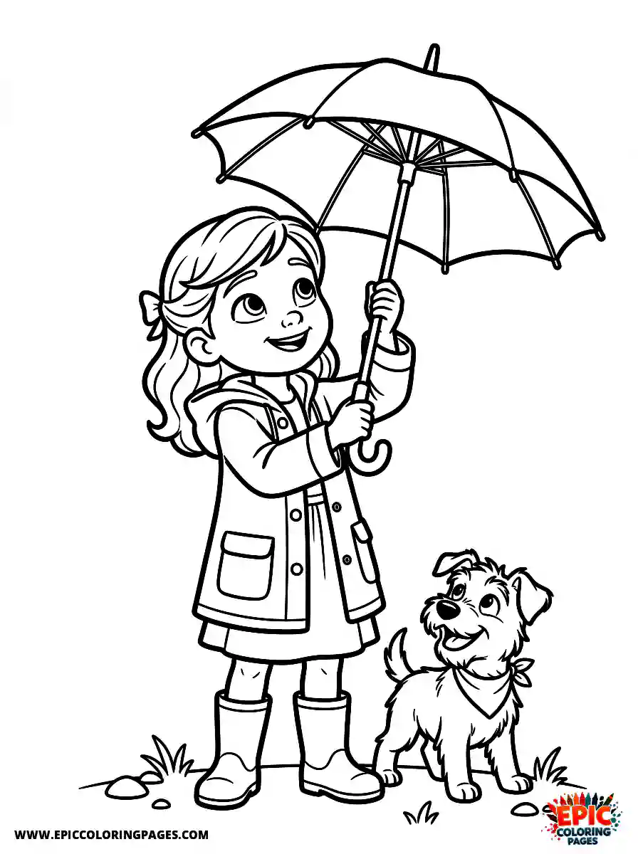 Girl with Dog Girl with dog 3d disney style opening a classic pocket umbrella wearing a raincoat