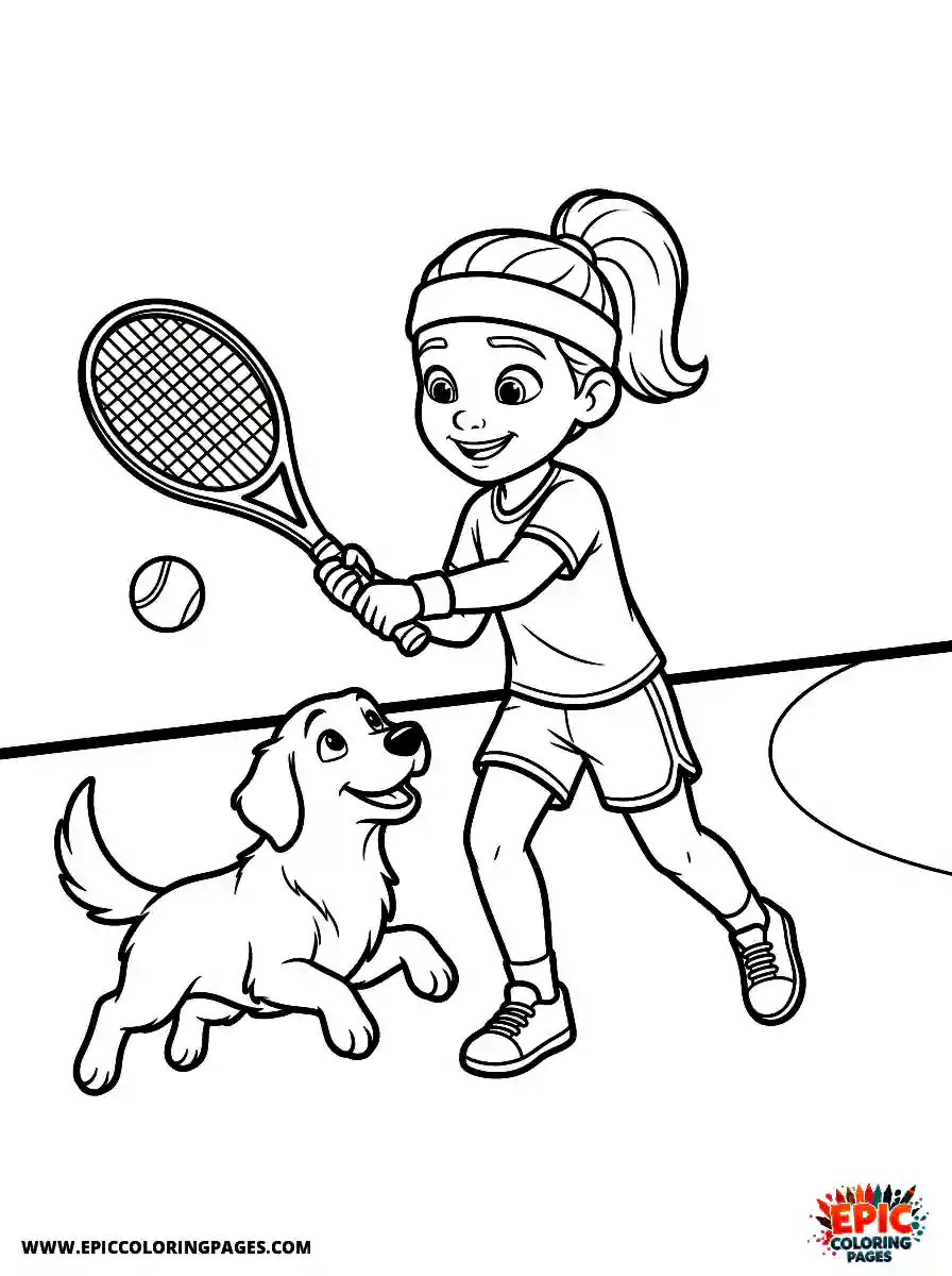 Girl with Dog Girl with dog 3d disney style swinging a tennis racket wearing a sweatband