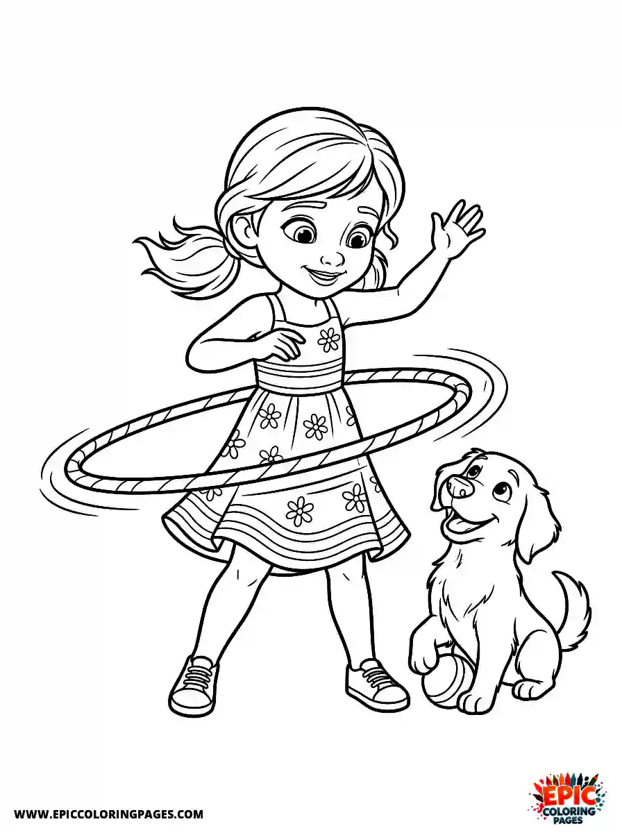 Girl with Dog Girl with dog 3d disney style twirling a hula hoop wearing a summer dress