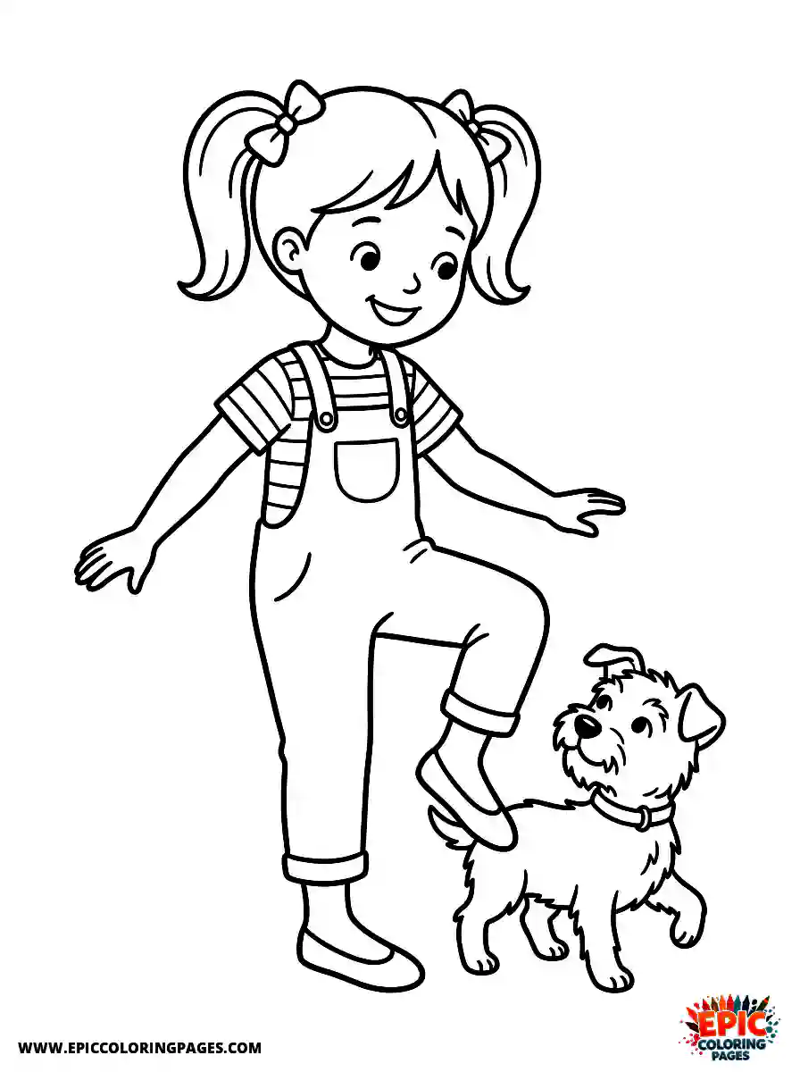 Girl with Dog Girl with dog balancing on one foot wearing ballet flats