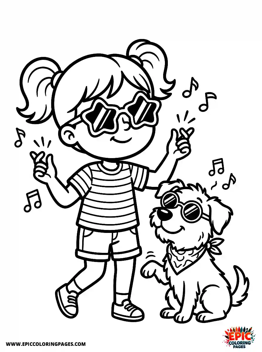 Girl with Dog Girl with dog cartoon style snapping fingers to a rhythm wearing jazzy sunglasses