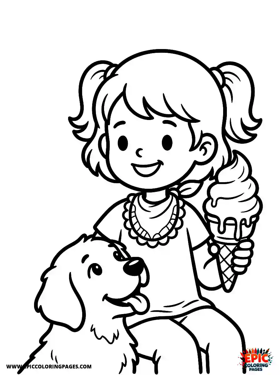 Girl with Dog Girl with dog holding a dripping ice cream cone wearing a bib