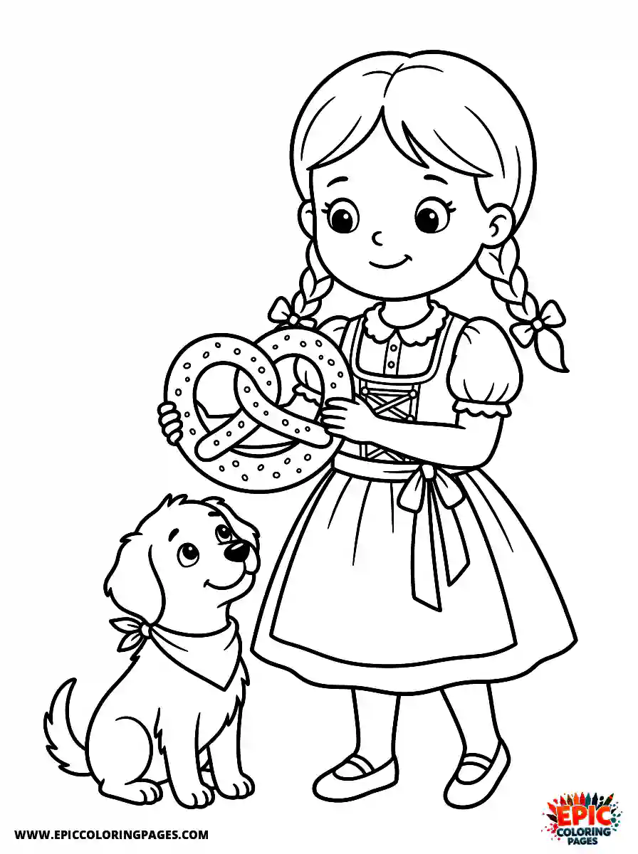 Girl with Dog Girl with dog holding a large pretzel wearing a bavarian dirndl