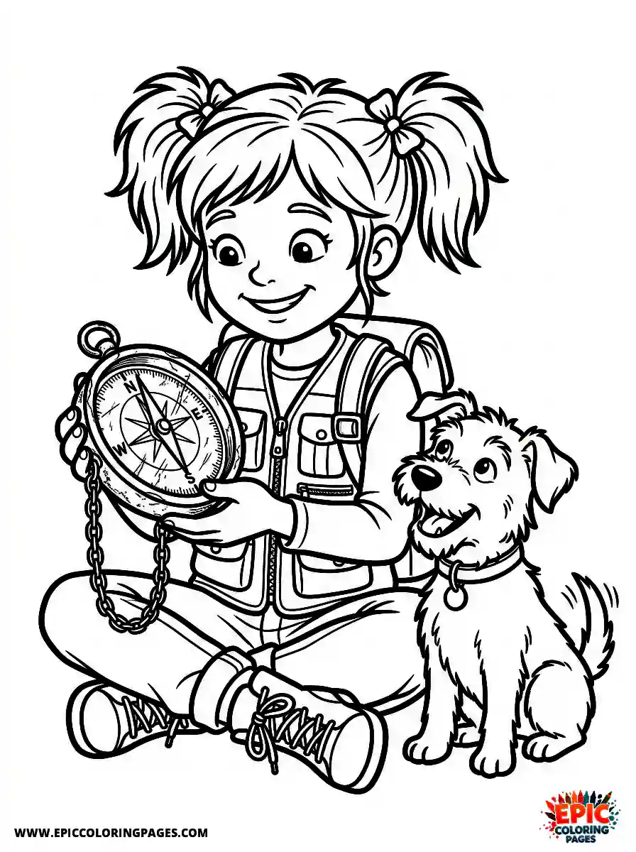 Girl with Dog Girl with dog holding an old dusty compass wearing an explorer vest