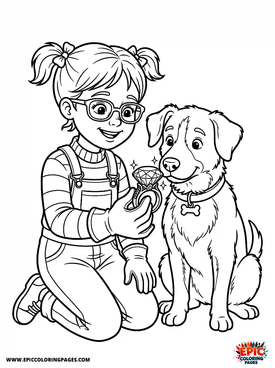 Girl with Dog Girl with dog inspecting a large diamond ring wearing white gloves