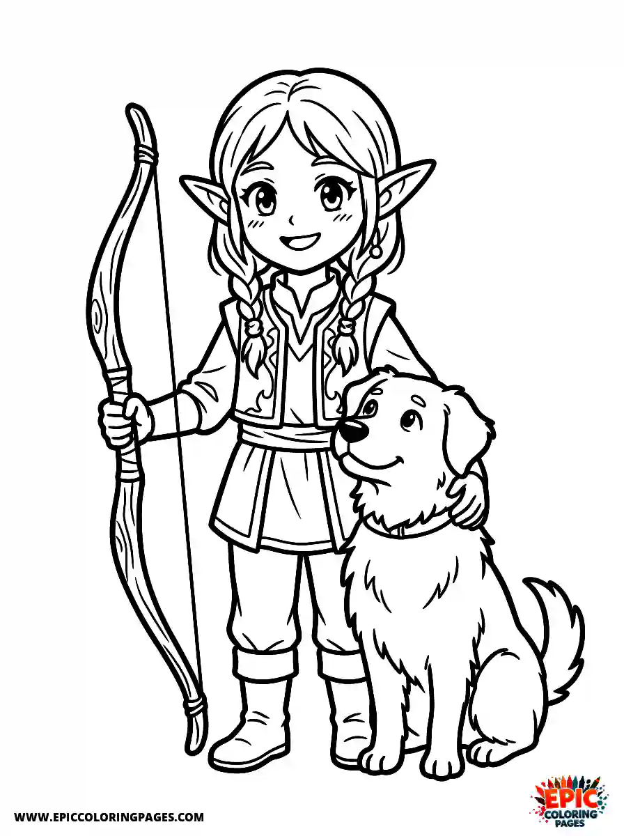 Girl with Dog Girl with dog manga style showing pointy elven ears holding a wooden bow