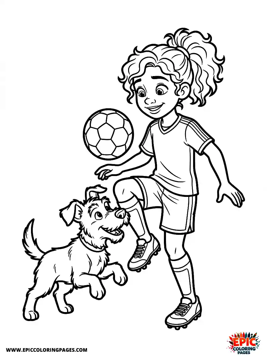 Girl with Dog Girl with dog pixar style bouncing a soccer ball wearing cleats