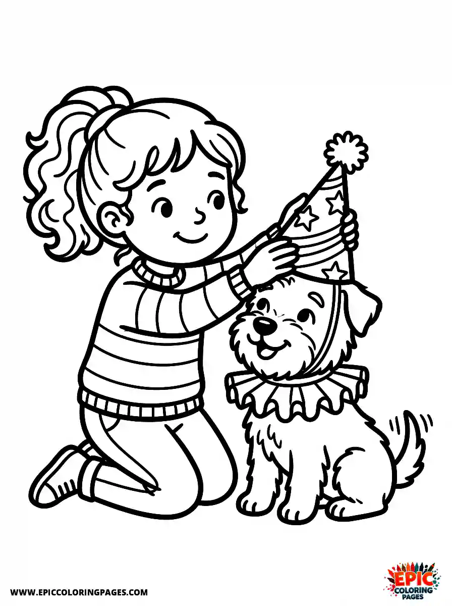 Girl with Dog Girl with dog putting a silly hat on wearing a ruffled collar