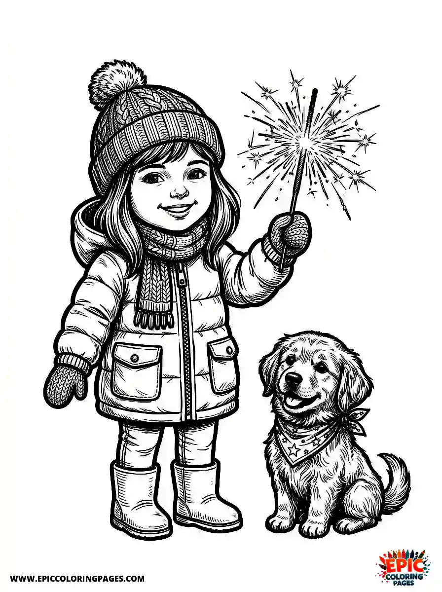 Girl with Dog Girl with dog realistic holding a festive sparkler wearing a heavy winter coat