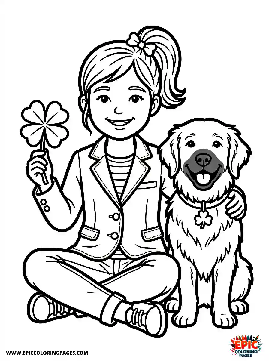 Girl with Dog Girl with dog realistic holding a four leaf clover st patricks wearing a tailored green blazer