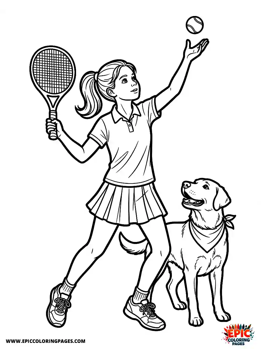 Girl with Dog Girl with dog realistic serving a tennis ball wearing a classic tennis skirt
