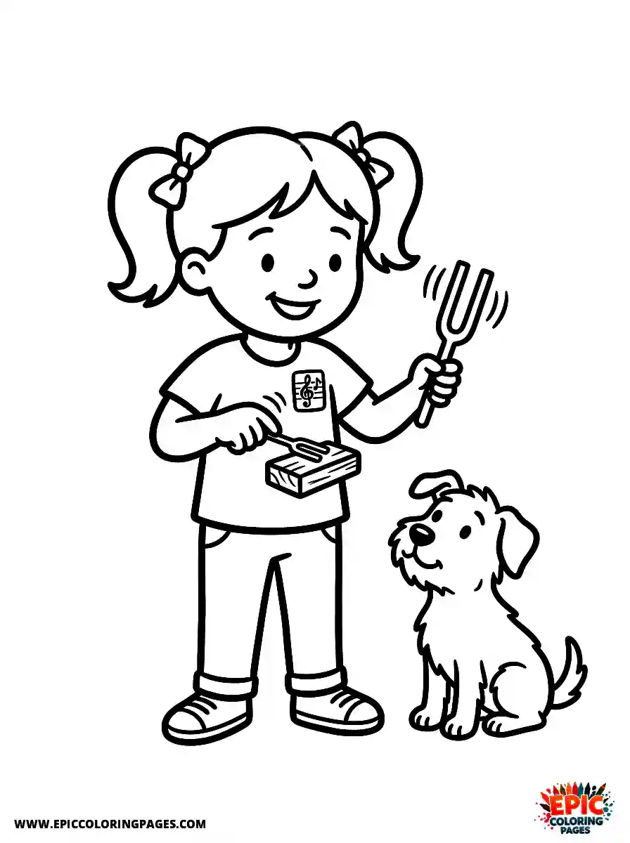 Girl with Dog Girl with dog tapping a tuning fork wearing a classical music pin