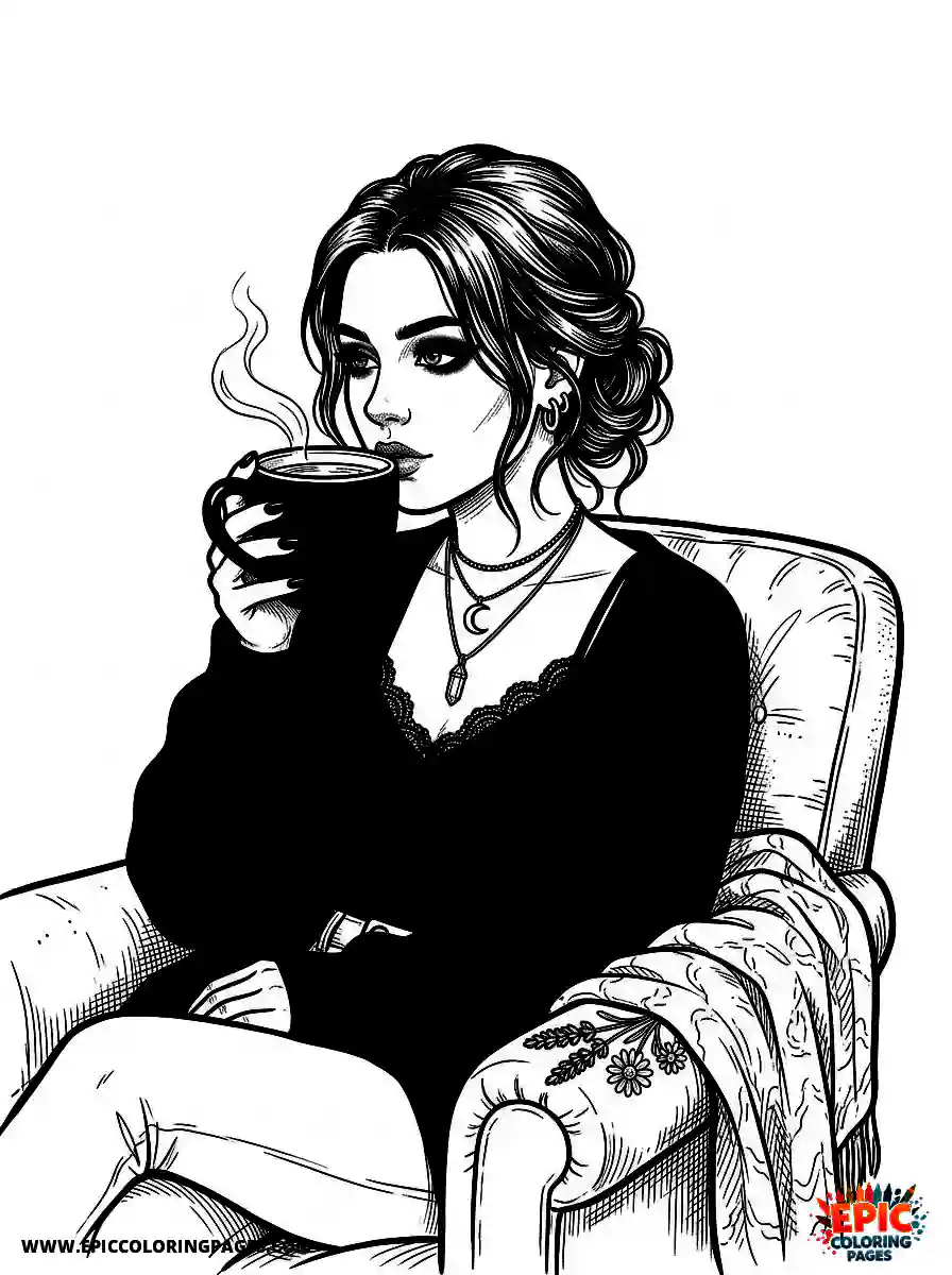 Gothic Girl Gothic girl realistic drinking herbal tea relaxing