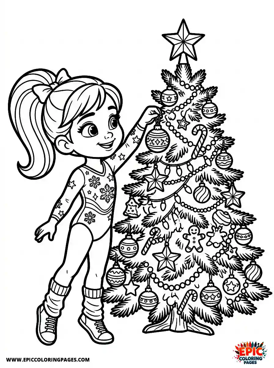 Gymnast Girl Gymnast girl 3d disney style decorating a pine tree with ornaments