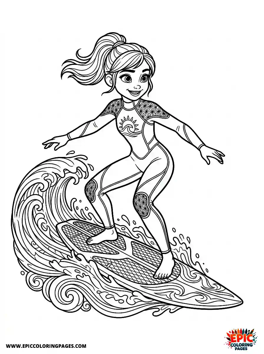 Gymnast Girl Gymnast girl 3d disney style surfing on a board wearing a wetsuit