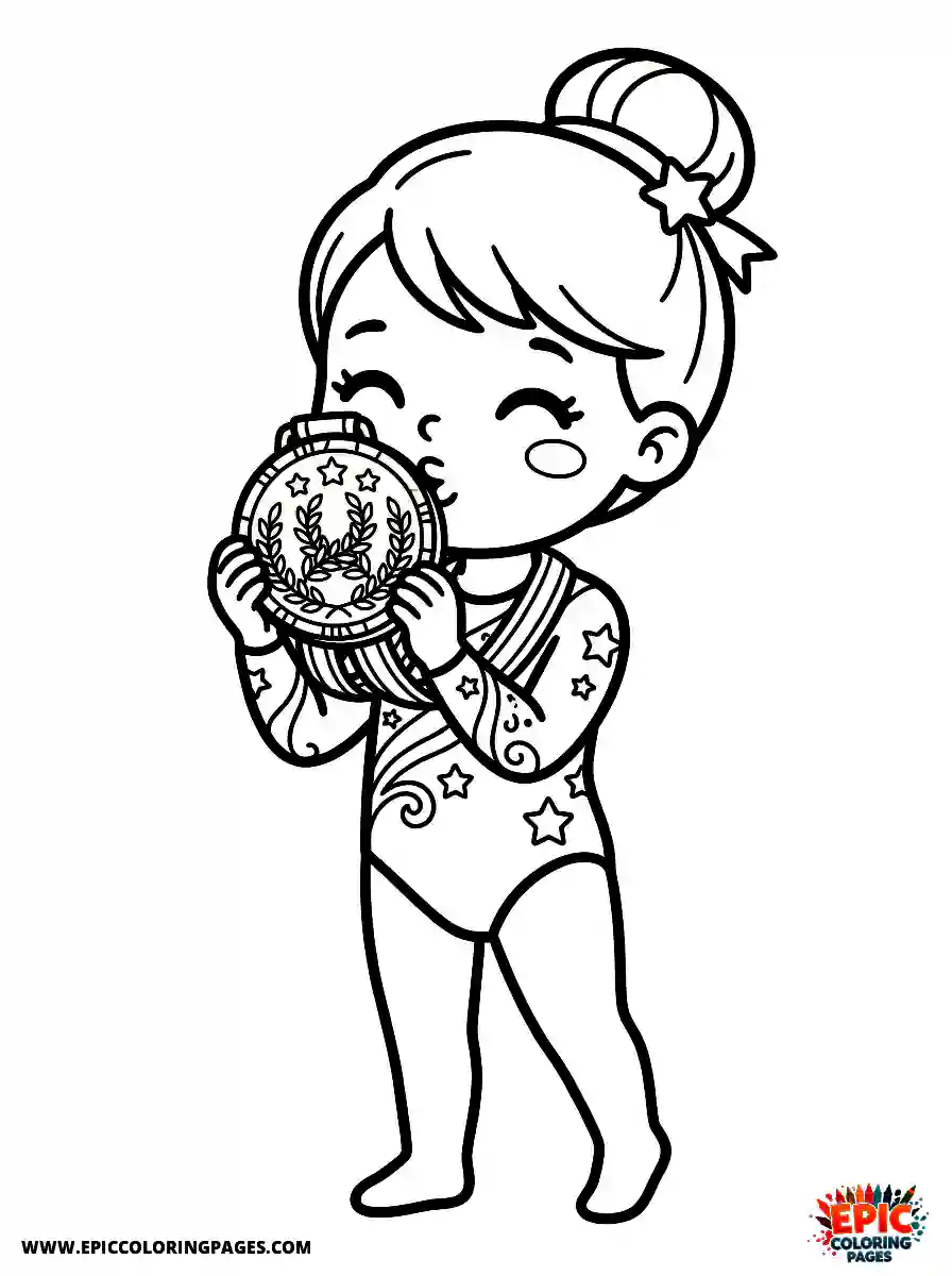 Gymnast Girl Gymnast girl adorable style kissing a shiny gold medal