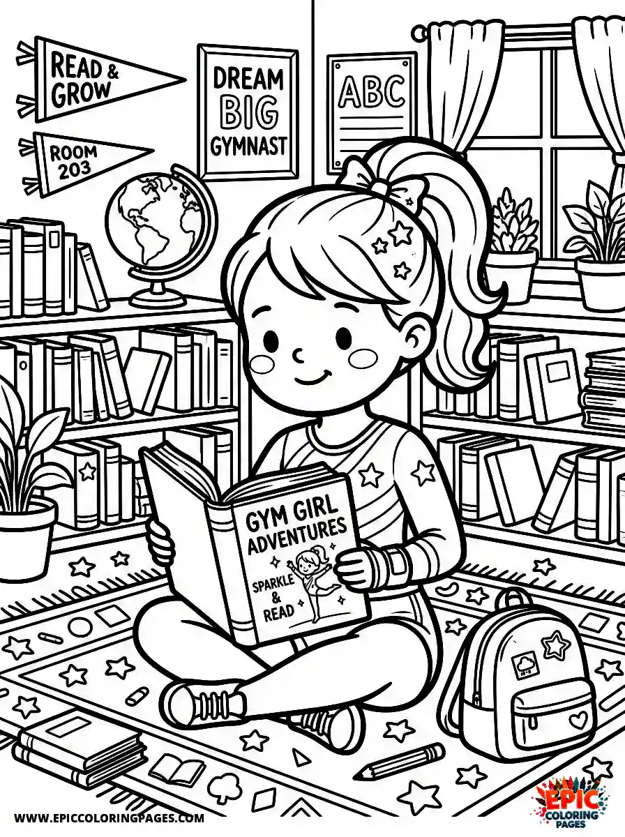 Gymnast Girl Gymnast girl adorable style sitting cross legged reading a storybook