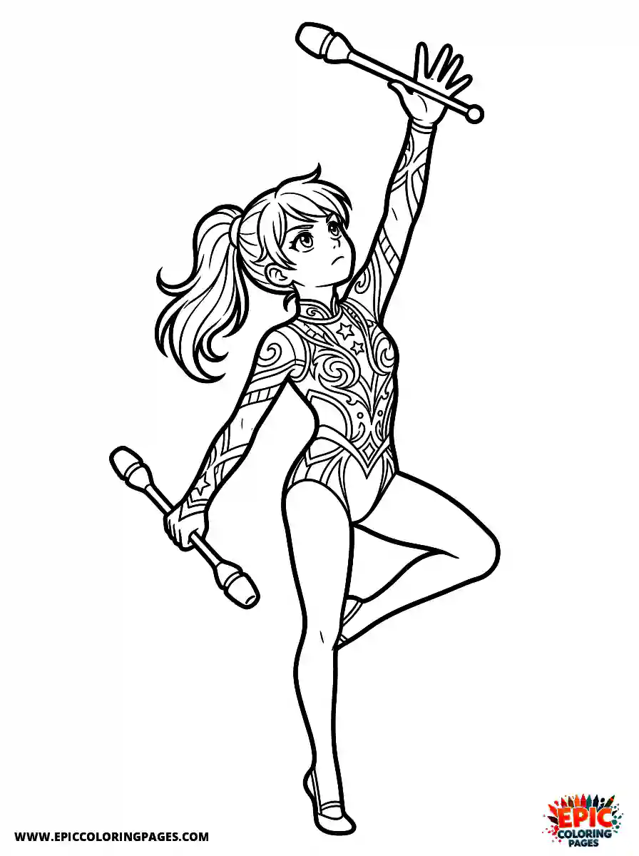 Gymnast Girl Gymnast girl anime style catching a falling club