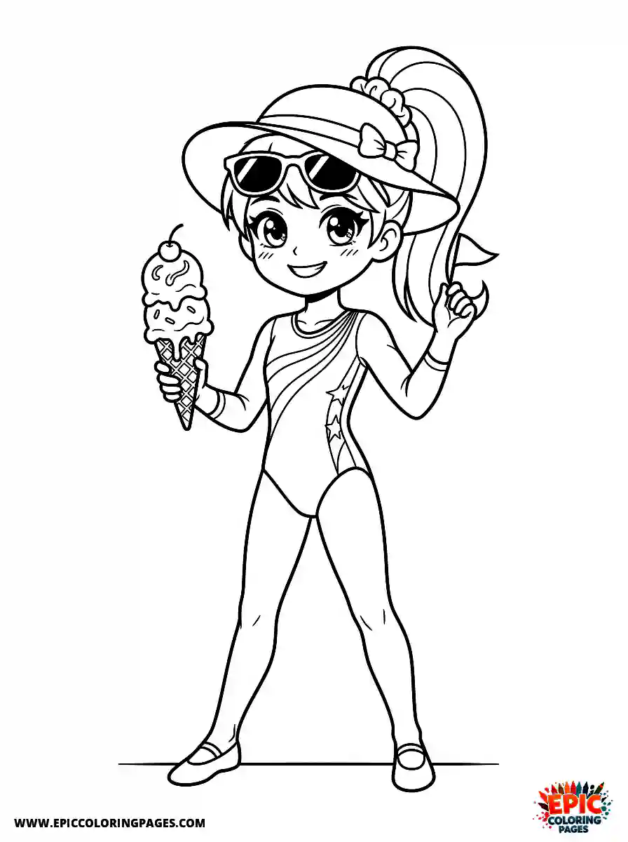 Gymnast Girl Gymnast girl anime style holding an ice cream cone wearing sunglasses