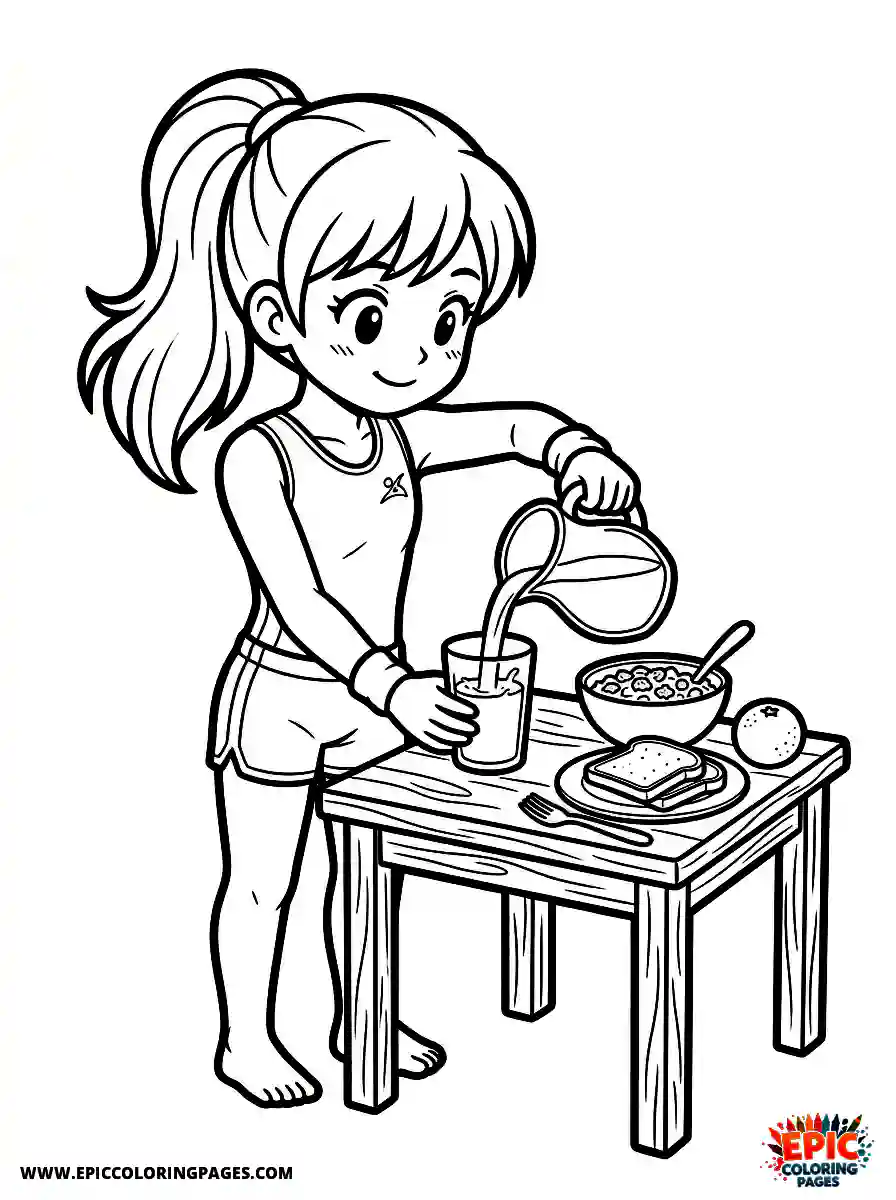 Gymnast Girl Gymnast girl anime style pouring milk into a glass