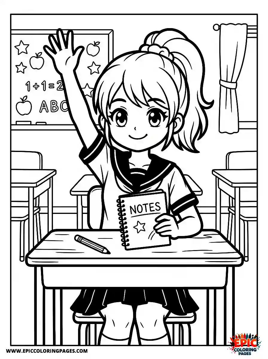 Gymnast Girl Gymnast girl anime style raising hand to answer with a notebook