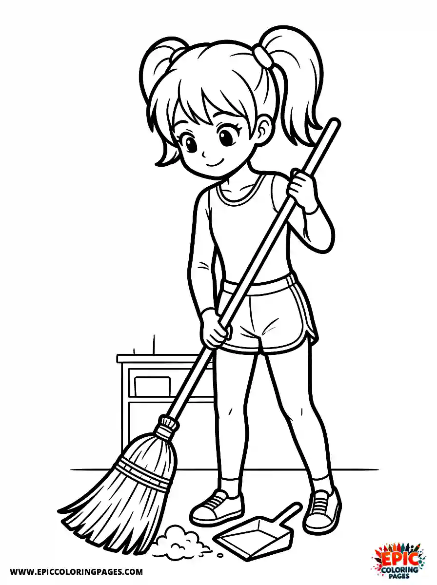 Gymnast Girl Gymnast girl anime style sweeping the floor with a straw broom