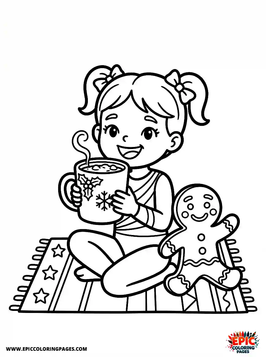 Gymnast Girl Gymnast girl cartoon style drinking hot cocoa with a gingerbread man