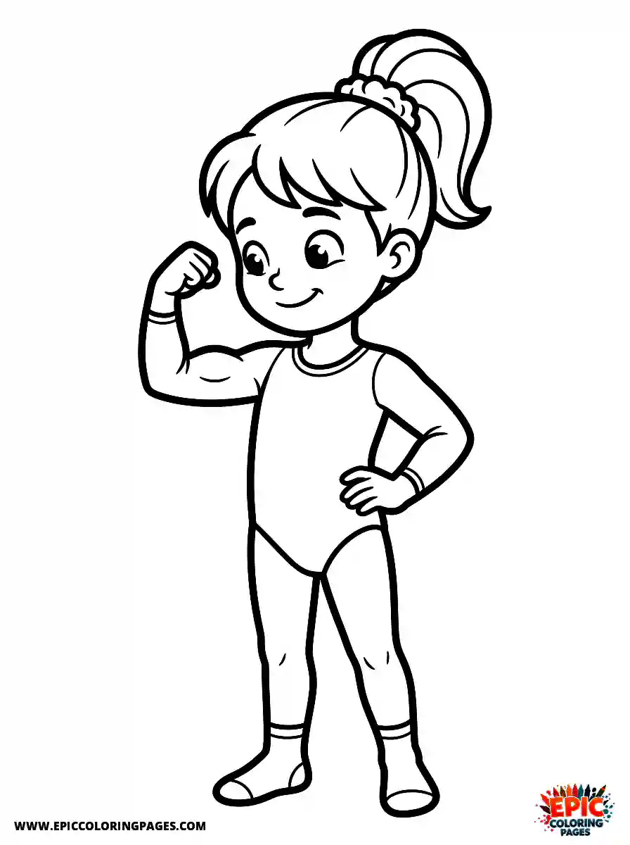 Gymnast Girl Gymnast girl cartoon style flexing a small bicep playfully