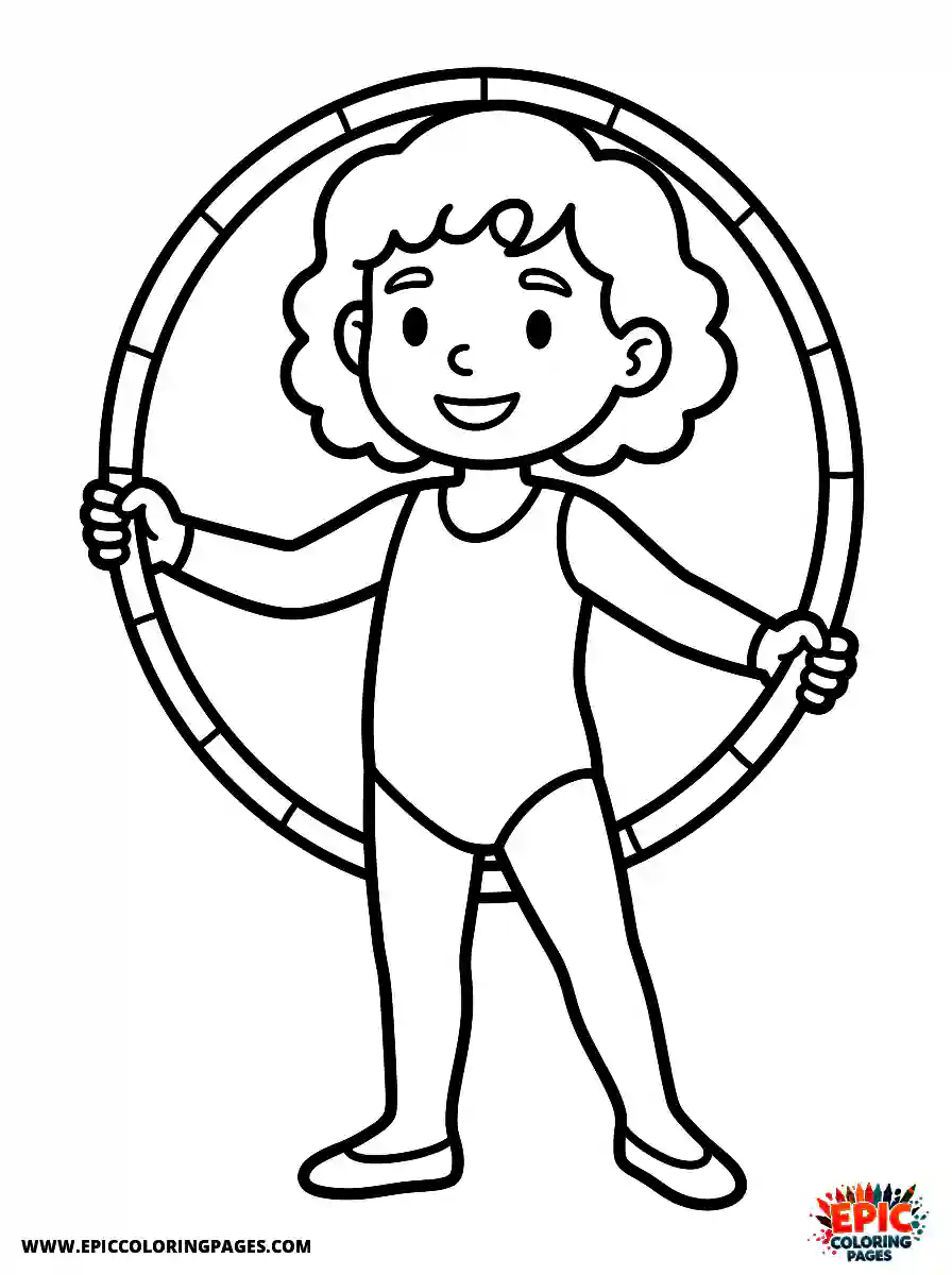 Gymnast Girl Gymnast girl cartoon style holding a colorful hula hoop