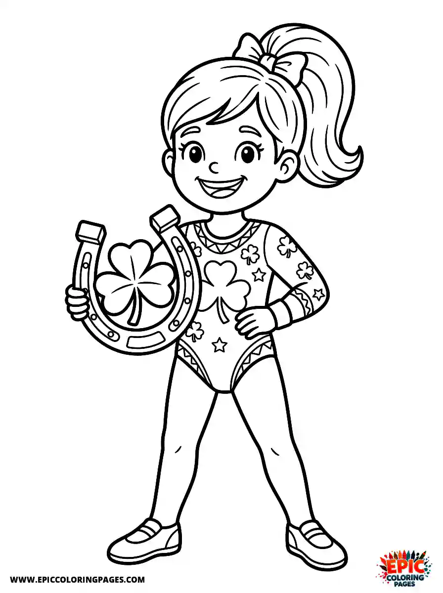 Gymnast Girl Gymnast girl cartoon style holding a shamrock with a horseshoe