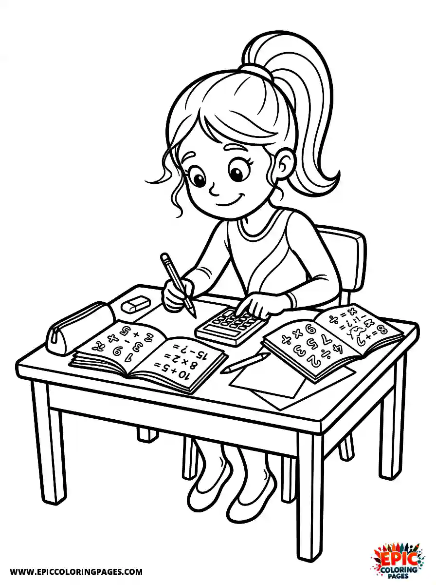 Gymnast Girl Gymnast girl cartoon style studying math equations with a calculator