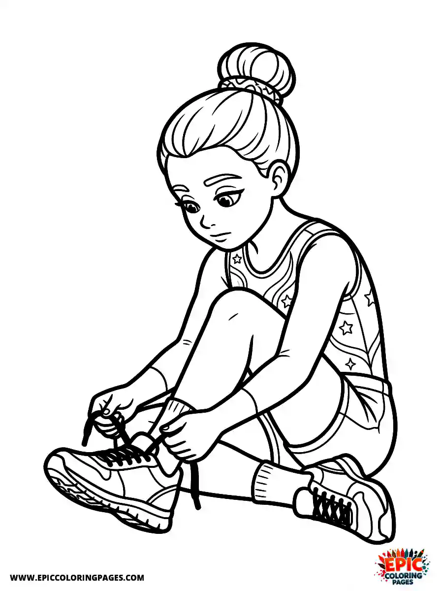 Gymnast Girl Gymnast girl cartoon style tying her shoelaces on a sneaker