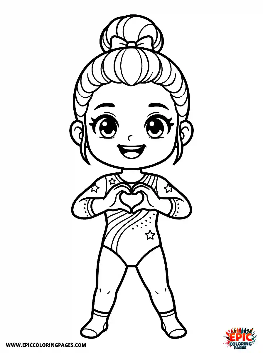 Gymnast Girl Gymnast girl chibi style making a heart shape with hands